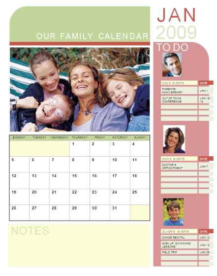 family schedule calendar template