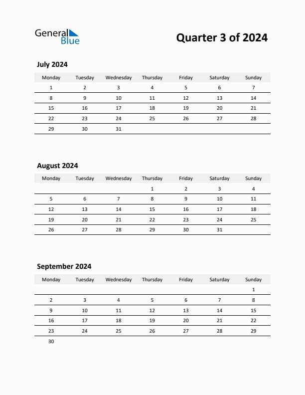 three month calendar template