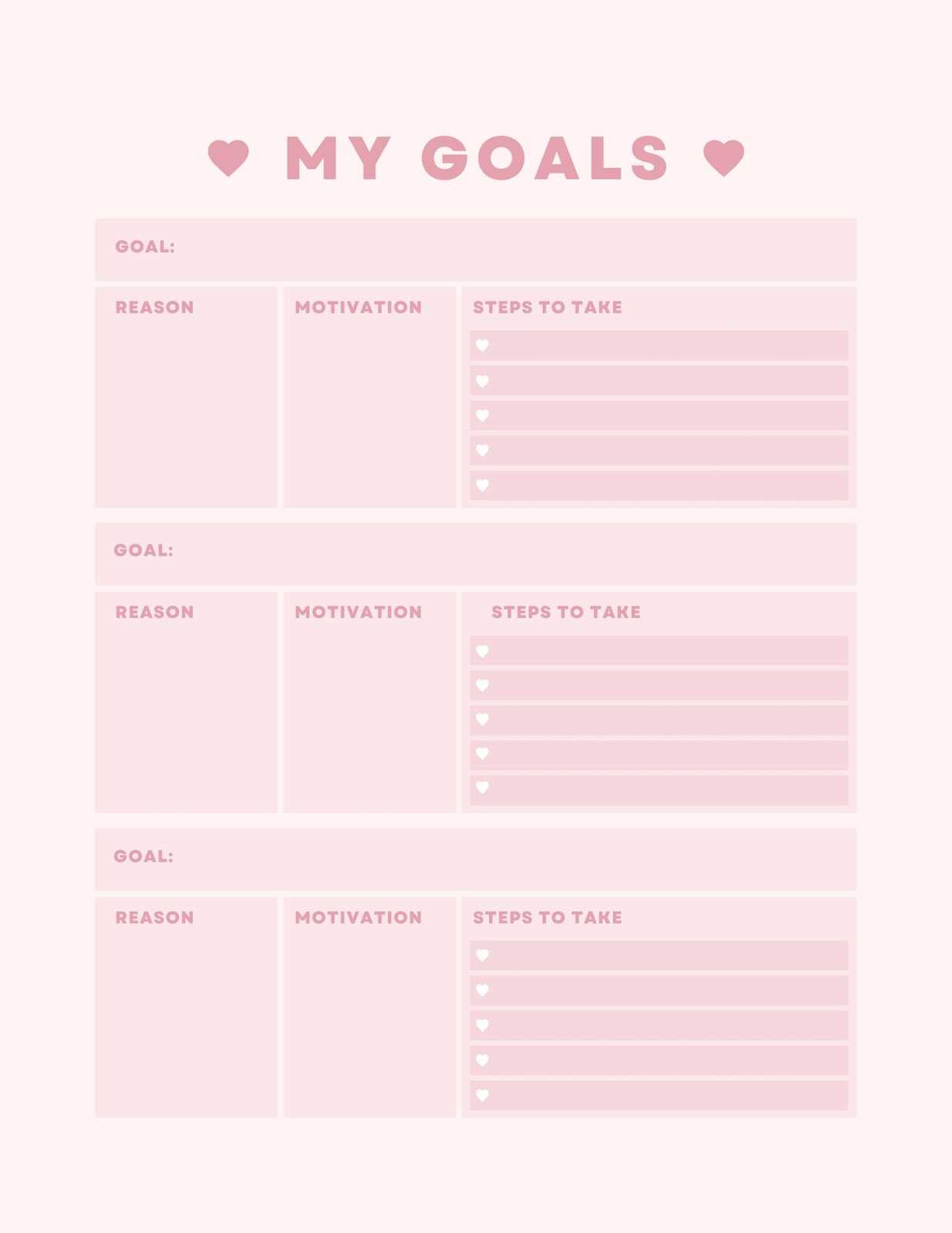 goal calendar template