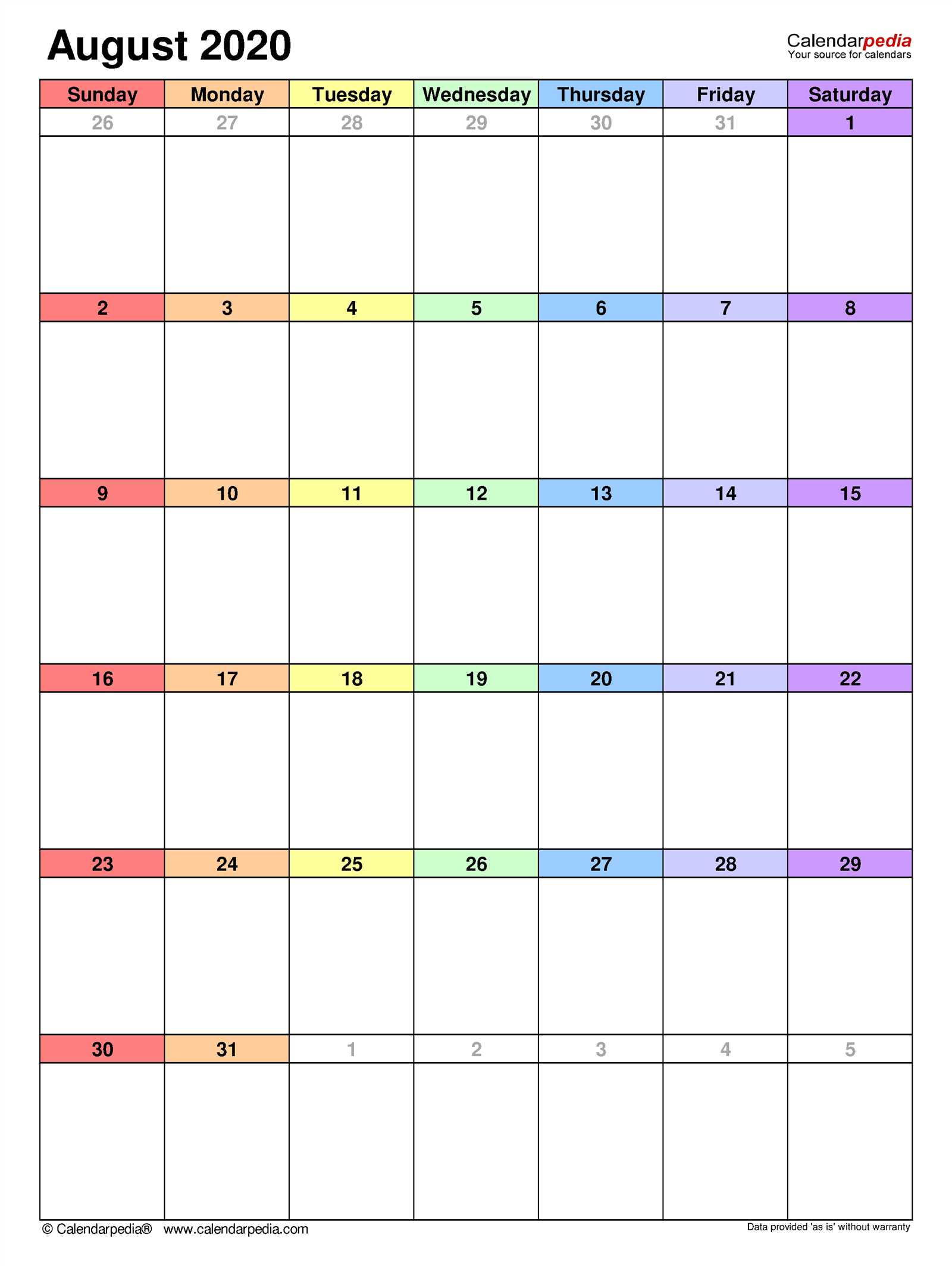 month of august calendar template