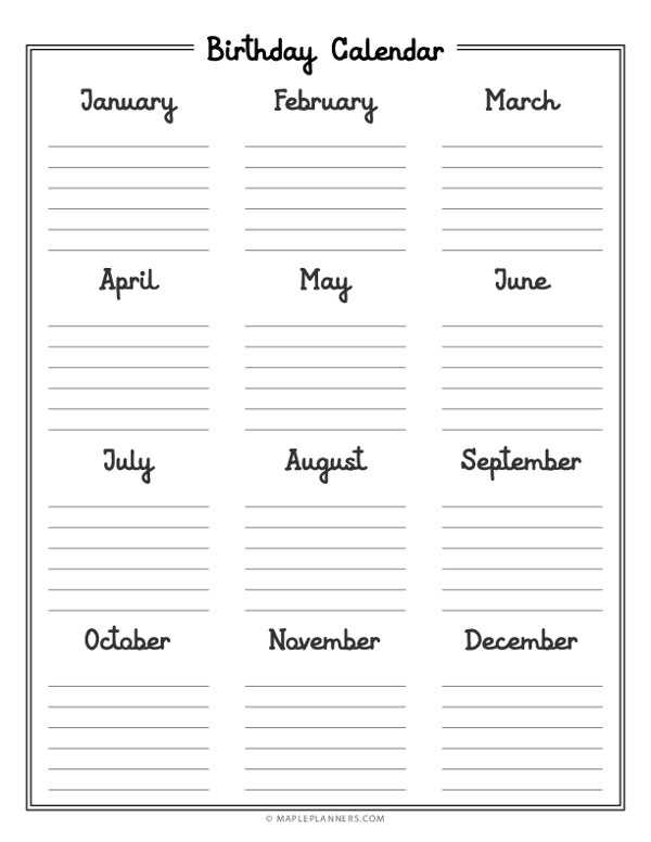 free printable birthday calendar template