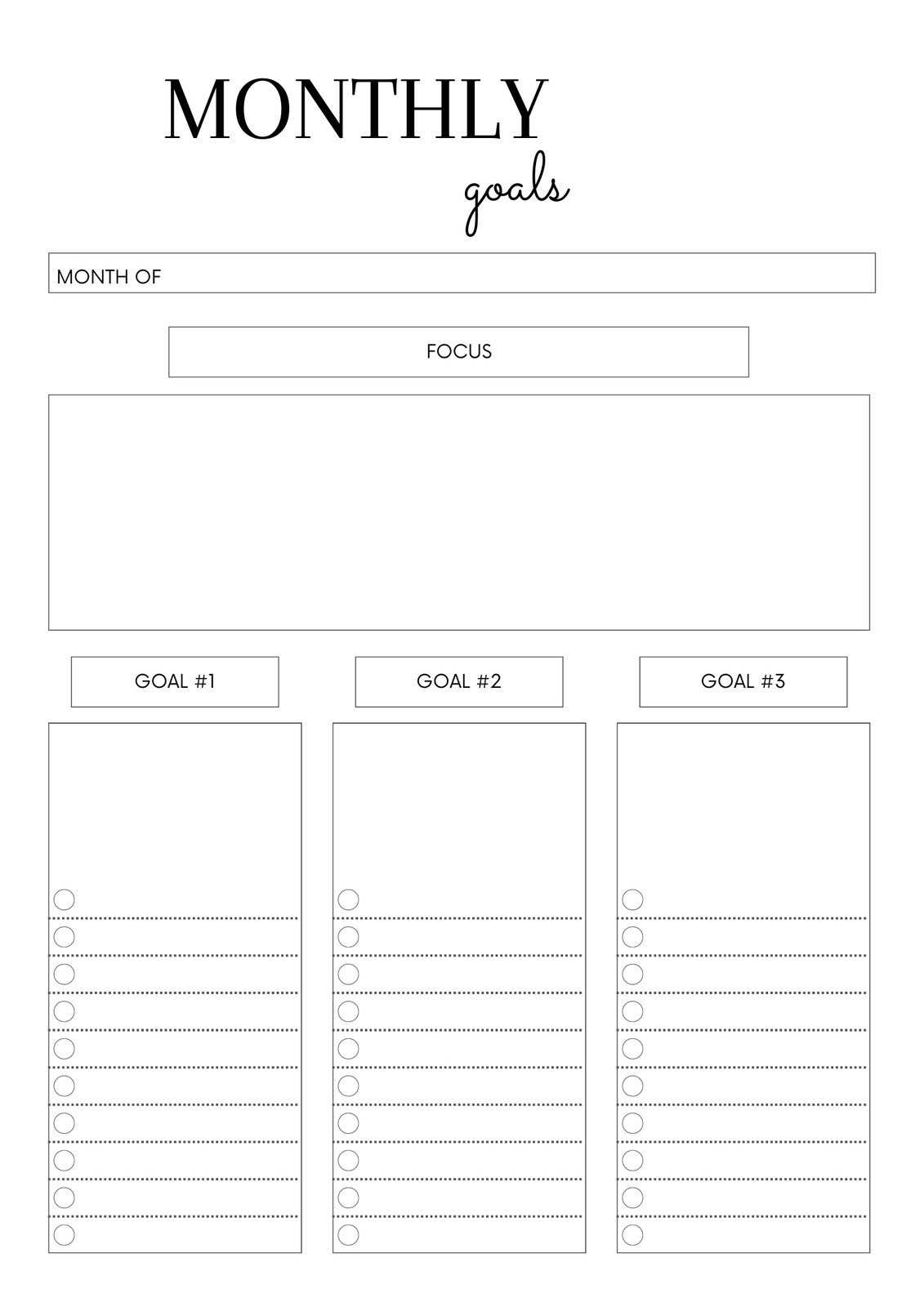 goal calendar template