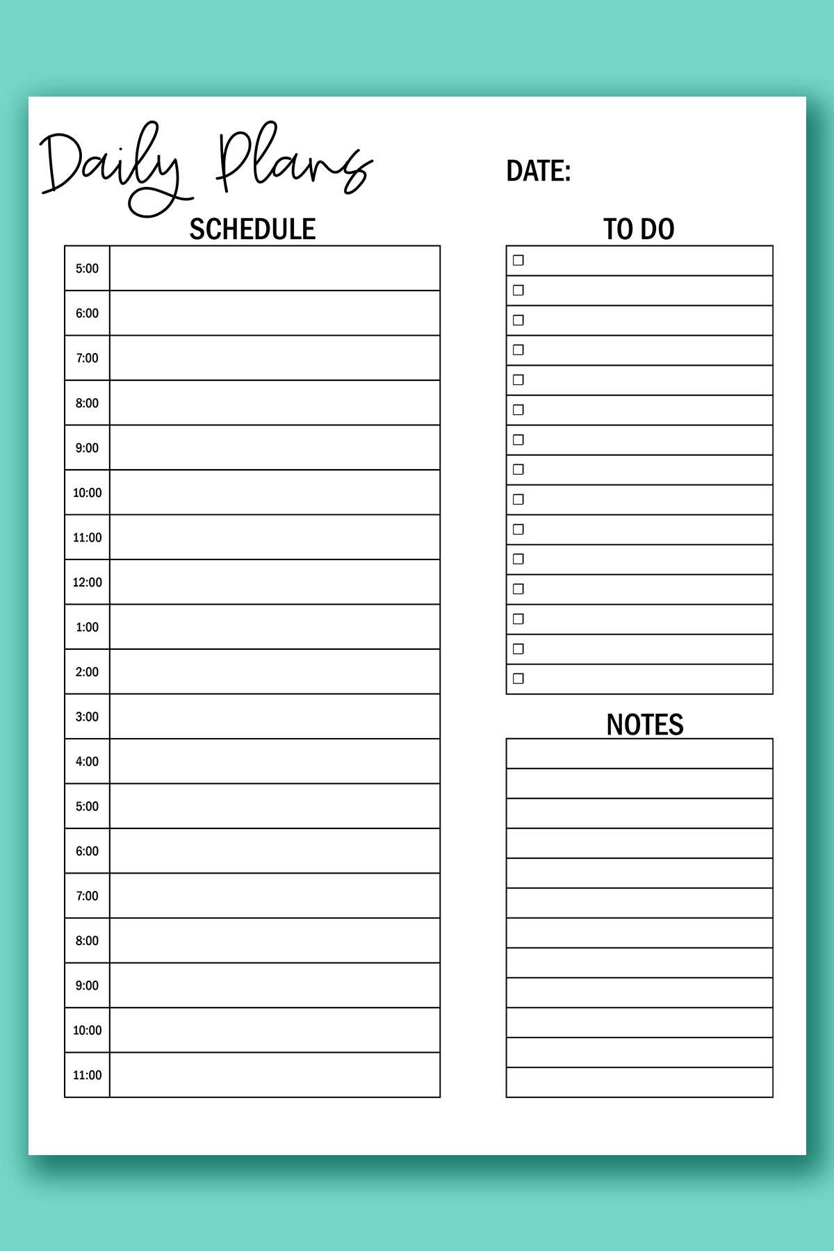 daily to do calendar template