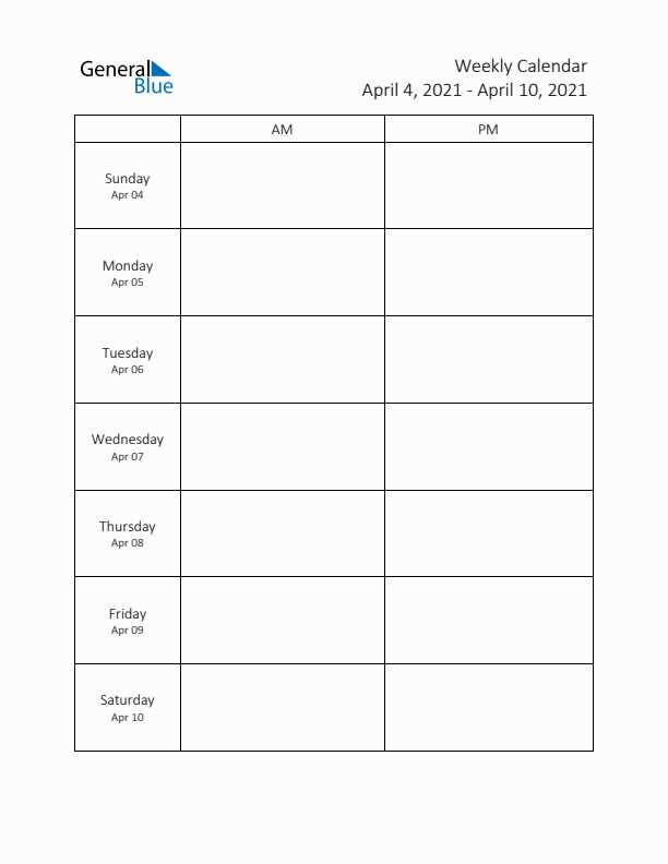 four week calendar template