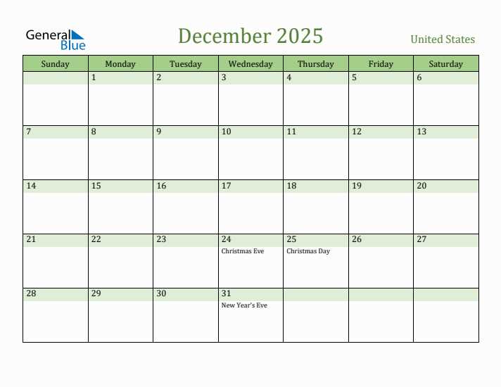 blank december 2025 calendar template