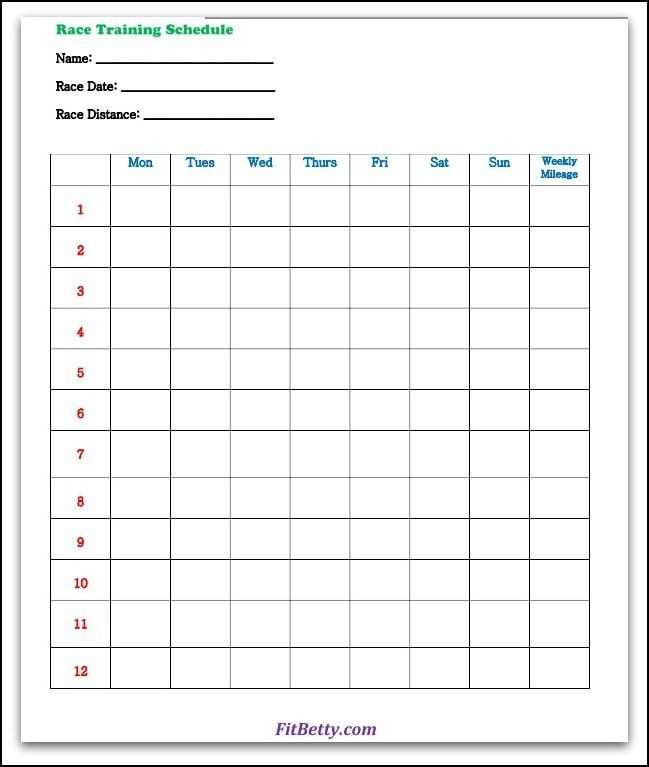 half marathon training calendar template