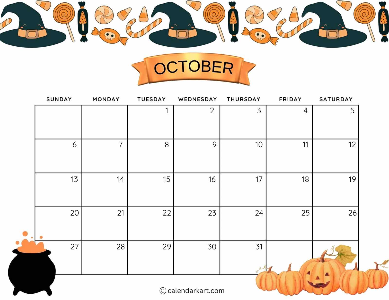 halloween themed calendar template