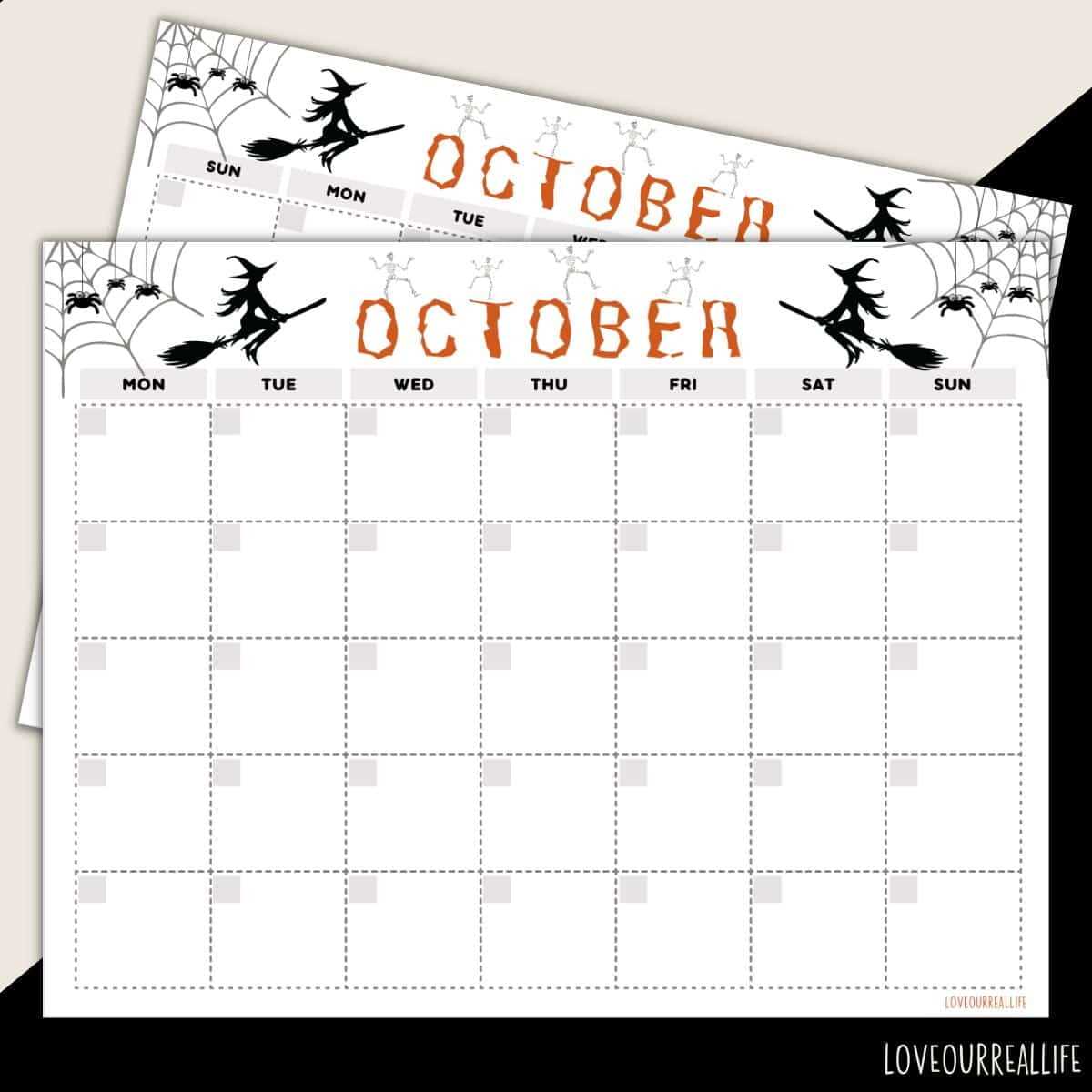 halloween themed calendar template