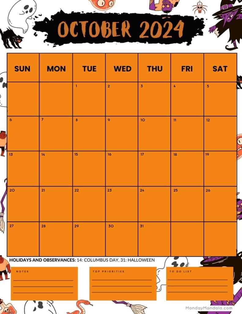 halloween themed calendar template