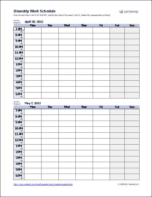 monthly work schedule calendar template