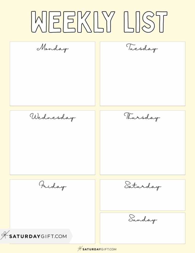 saturday calendar template