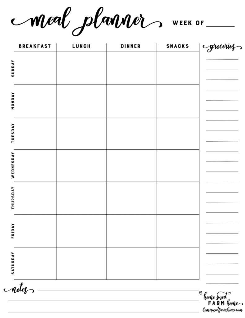 weekly diet calendar template