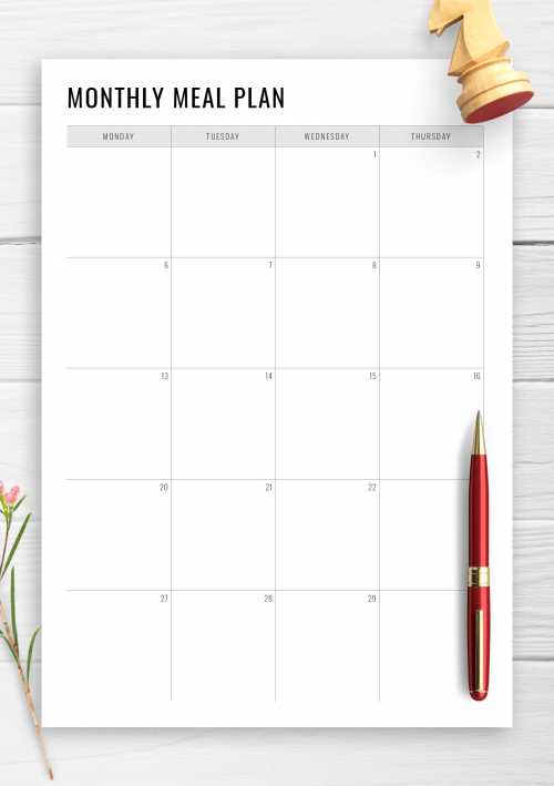 30 day meal plan calendar template