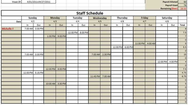 staff calendar template