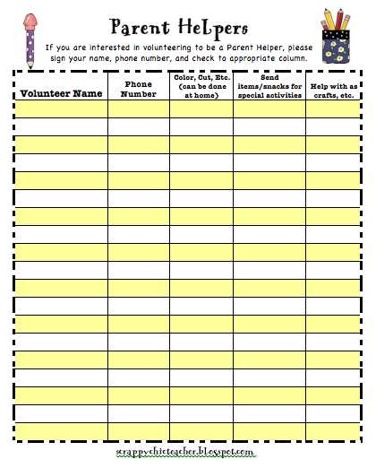 parent volunteer calendar template