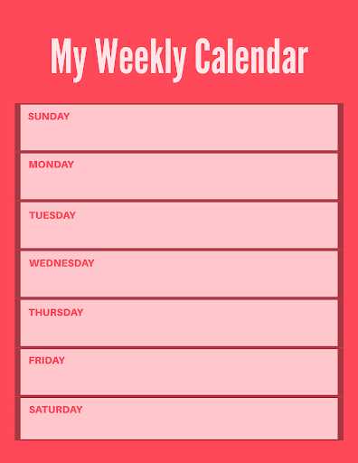 monday sunday weekly calendar template