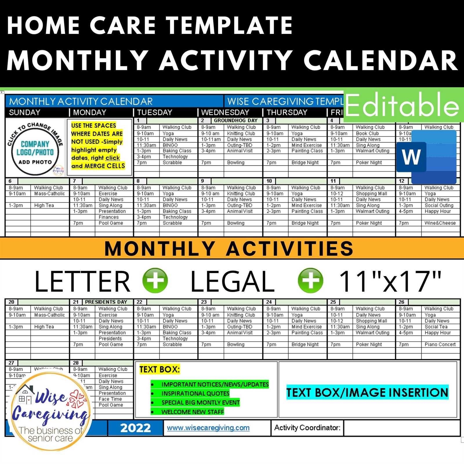 home calendar template
