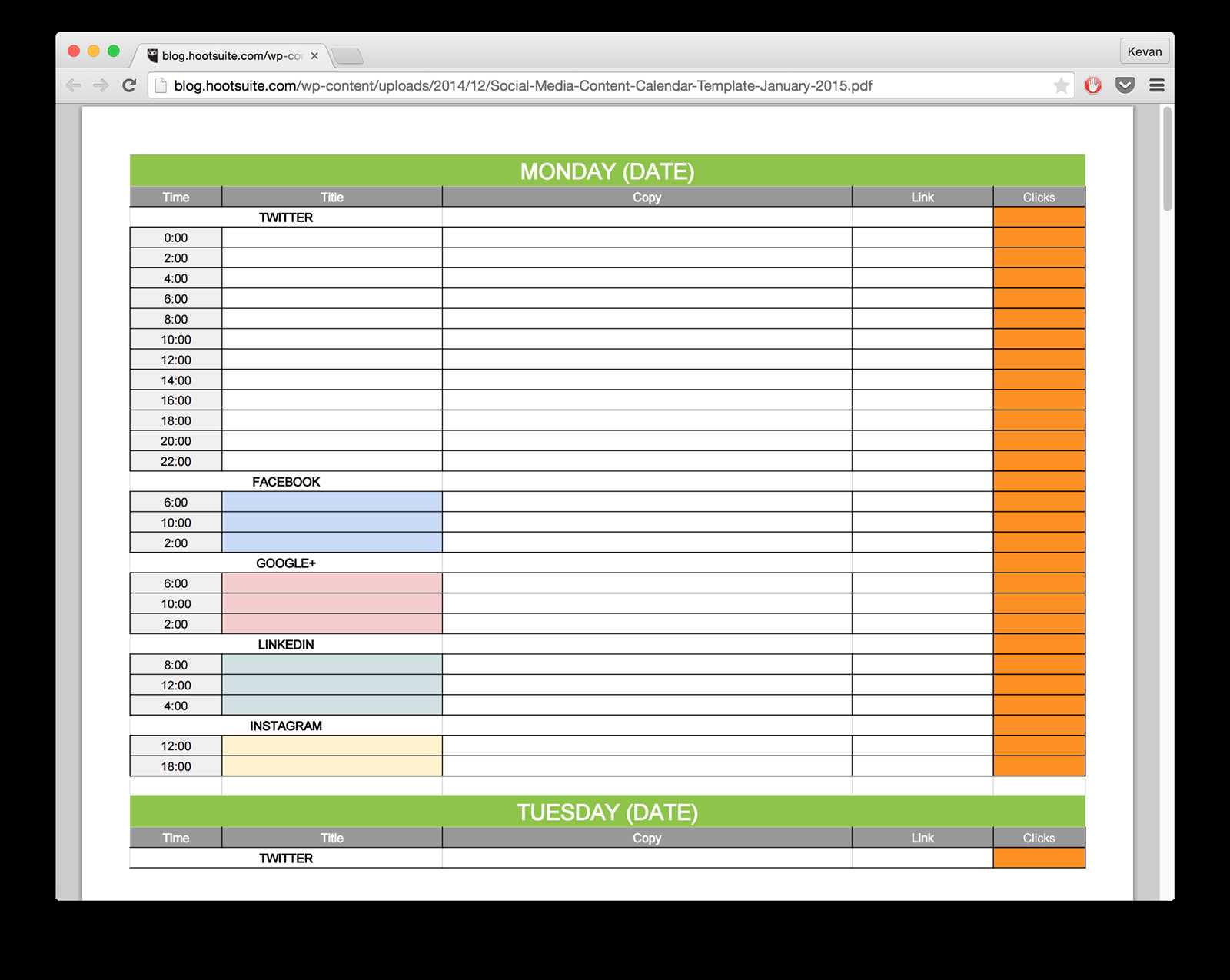 hootsuite social media calendar template