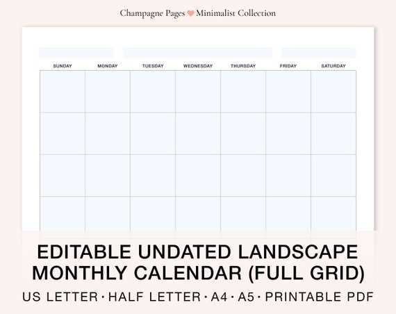 horizontal calendar template