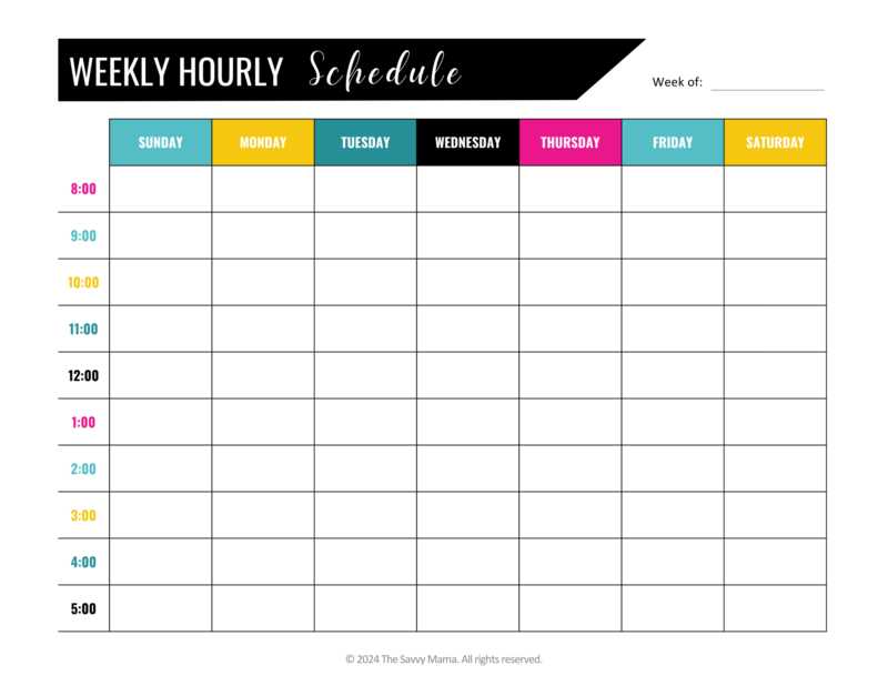 hourly calendar template free