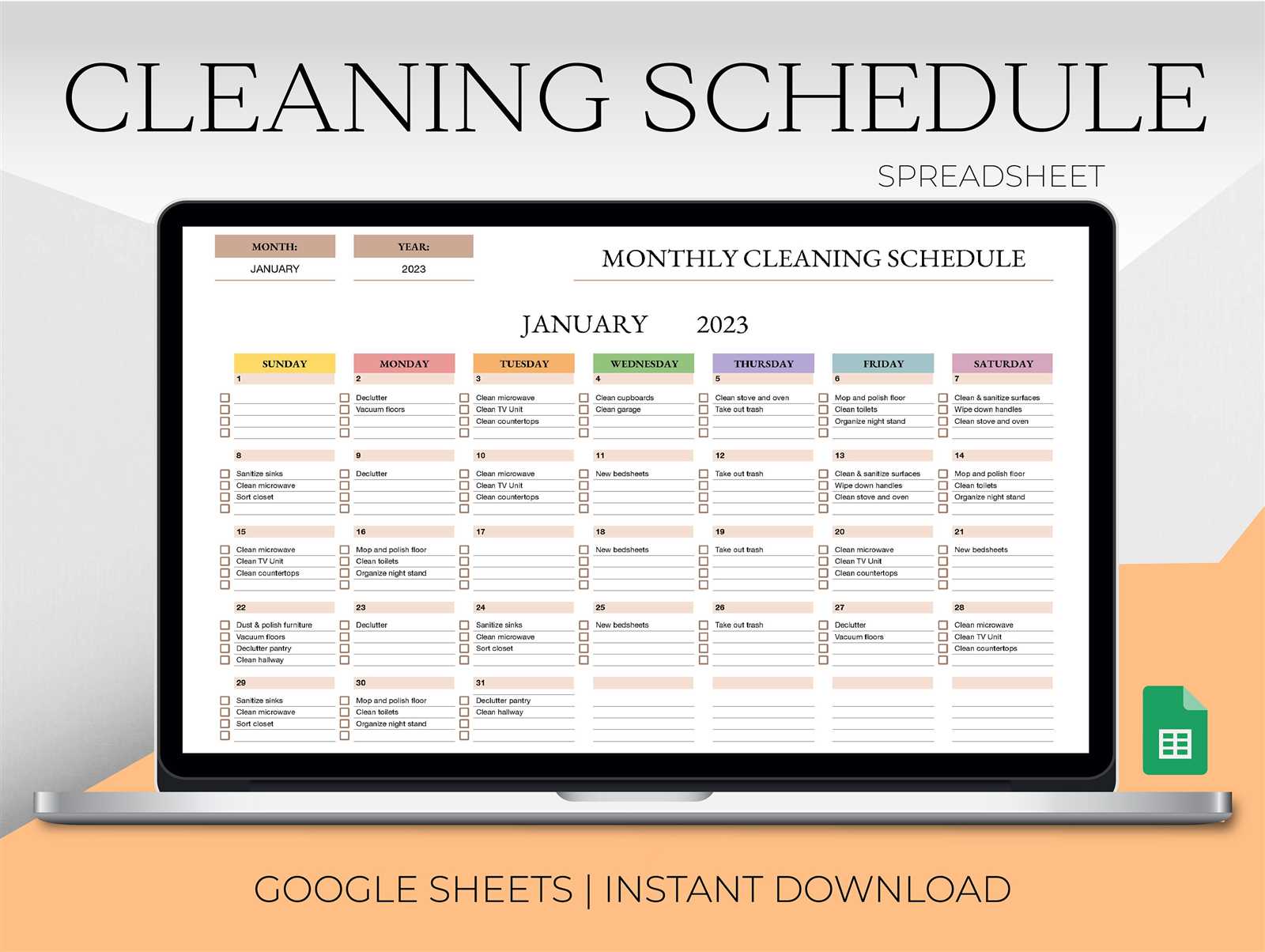 housekeeping calendar template