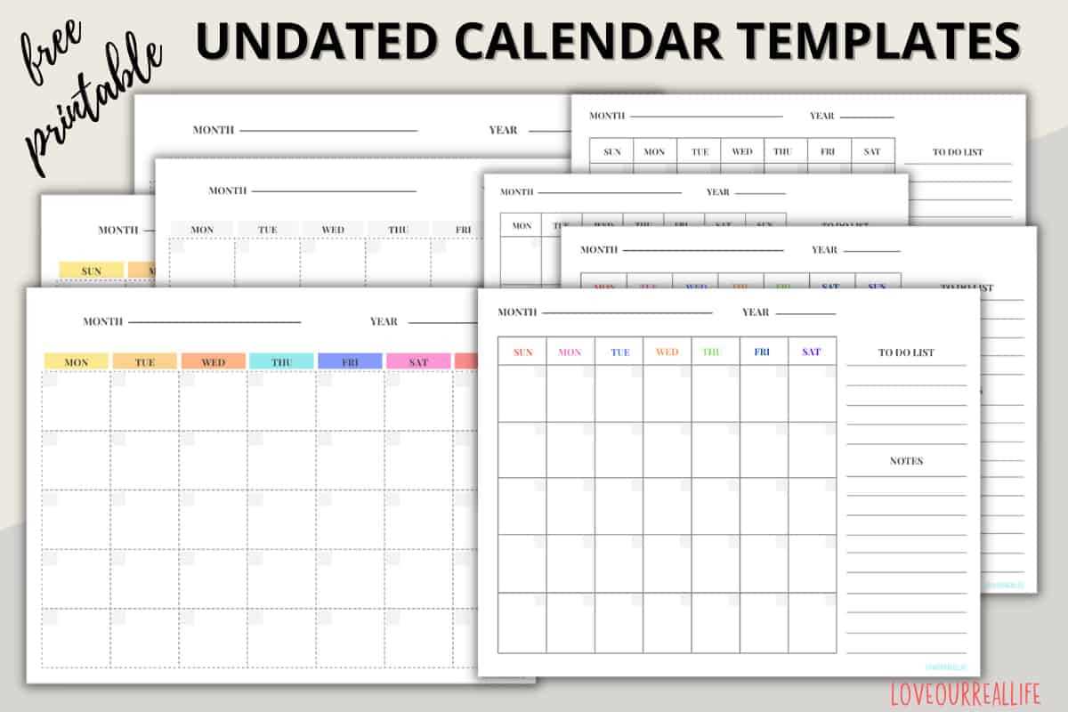 monthly calendar template with notes