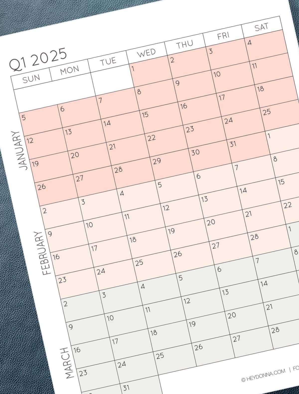 2025 quarterly calendar template