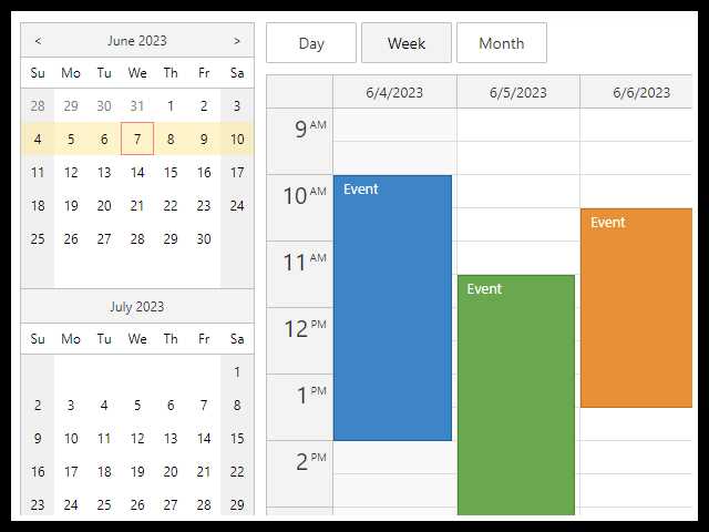 html event calendar template