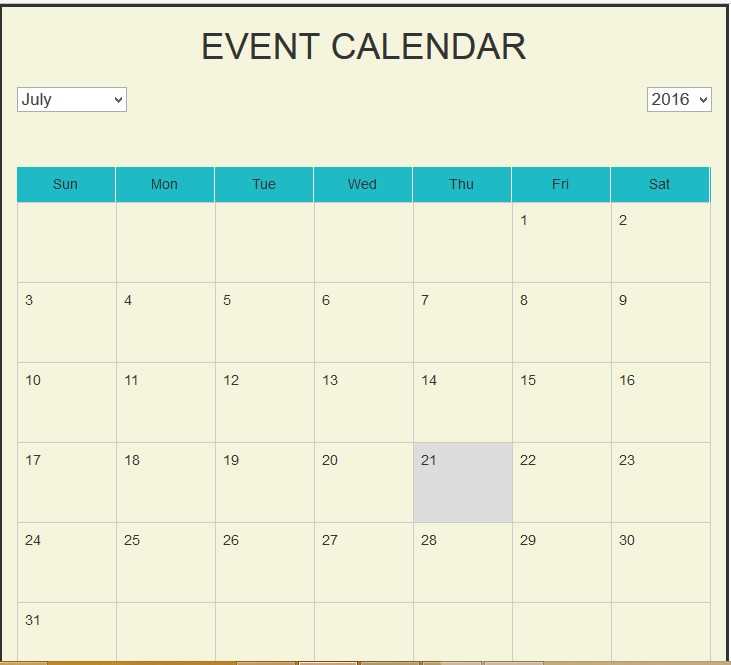 html event calendar template