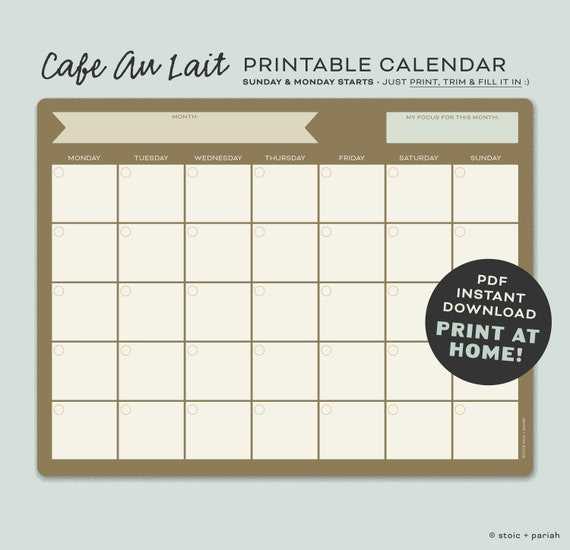 open office monthly calendar template