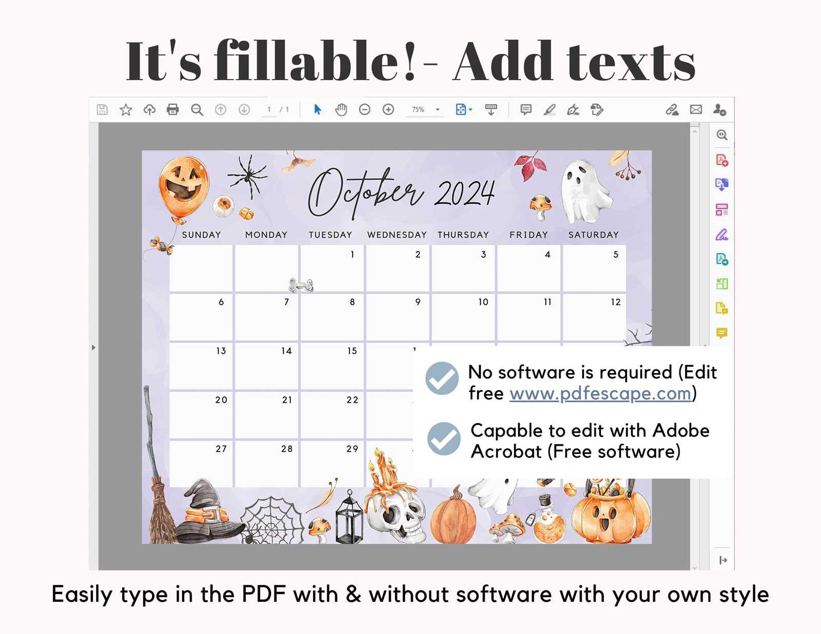 october calendar template editable