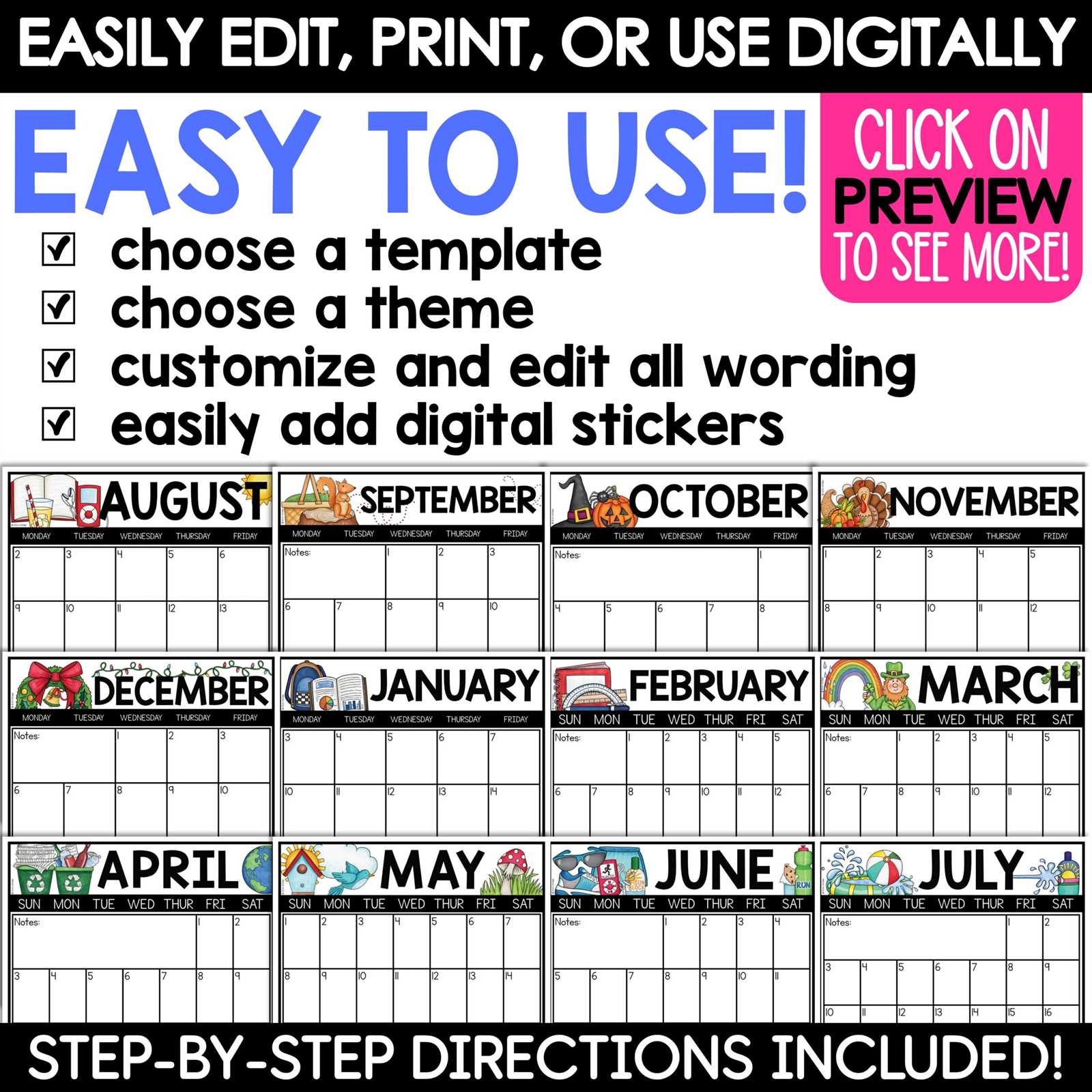 free editable calendar templates