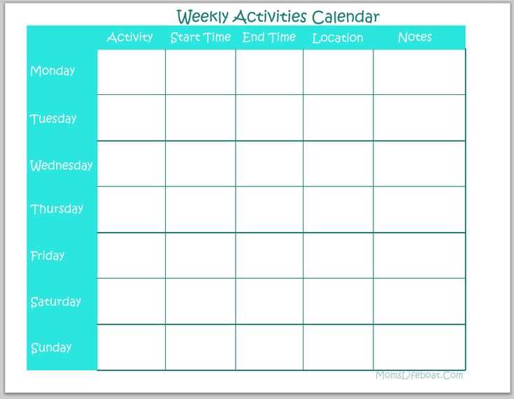 things to do calendar template