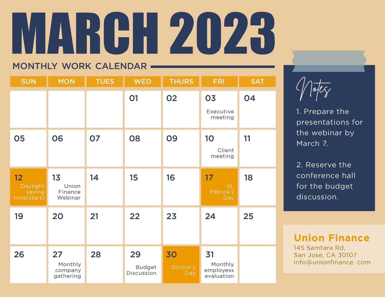 printable march calendar template