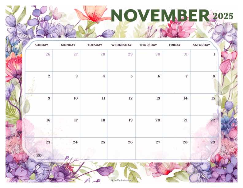 blank november calendar template 2025