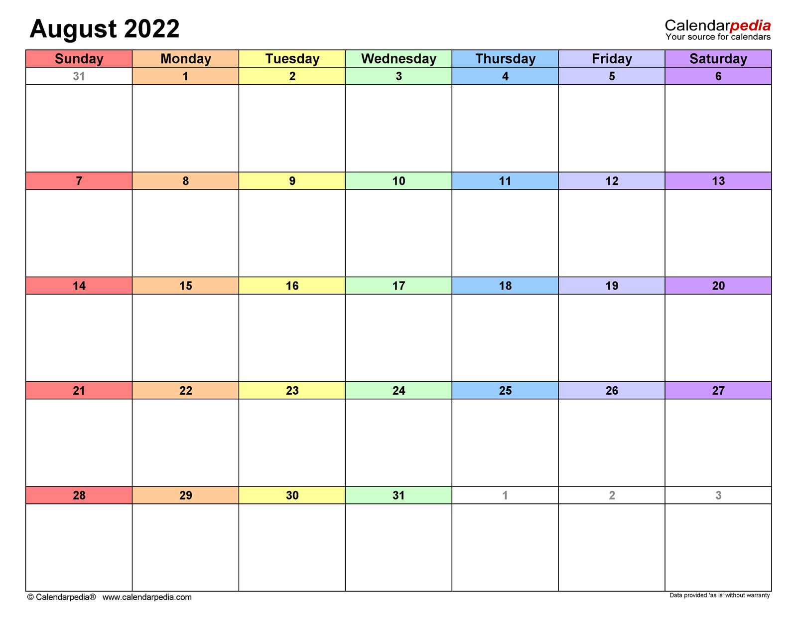 august month calendar template