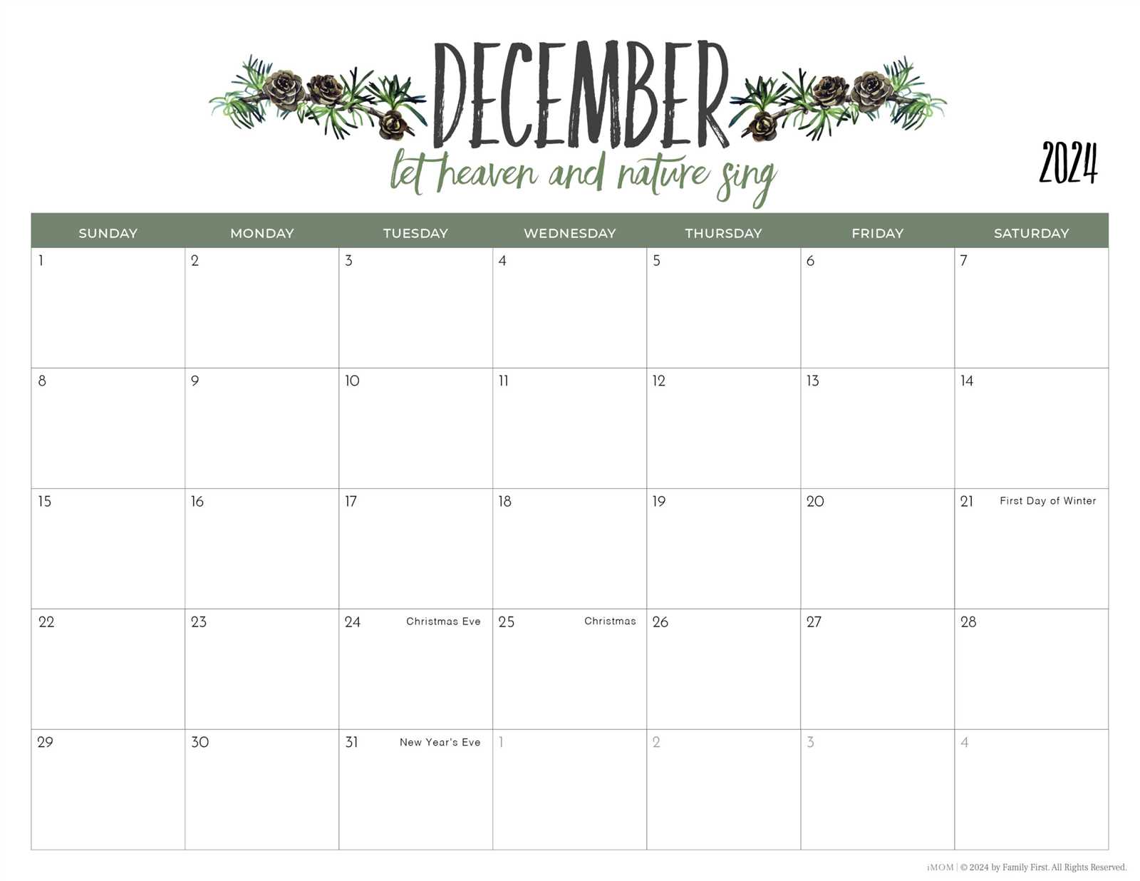 blank december 2026 calendar template