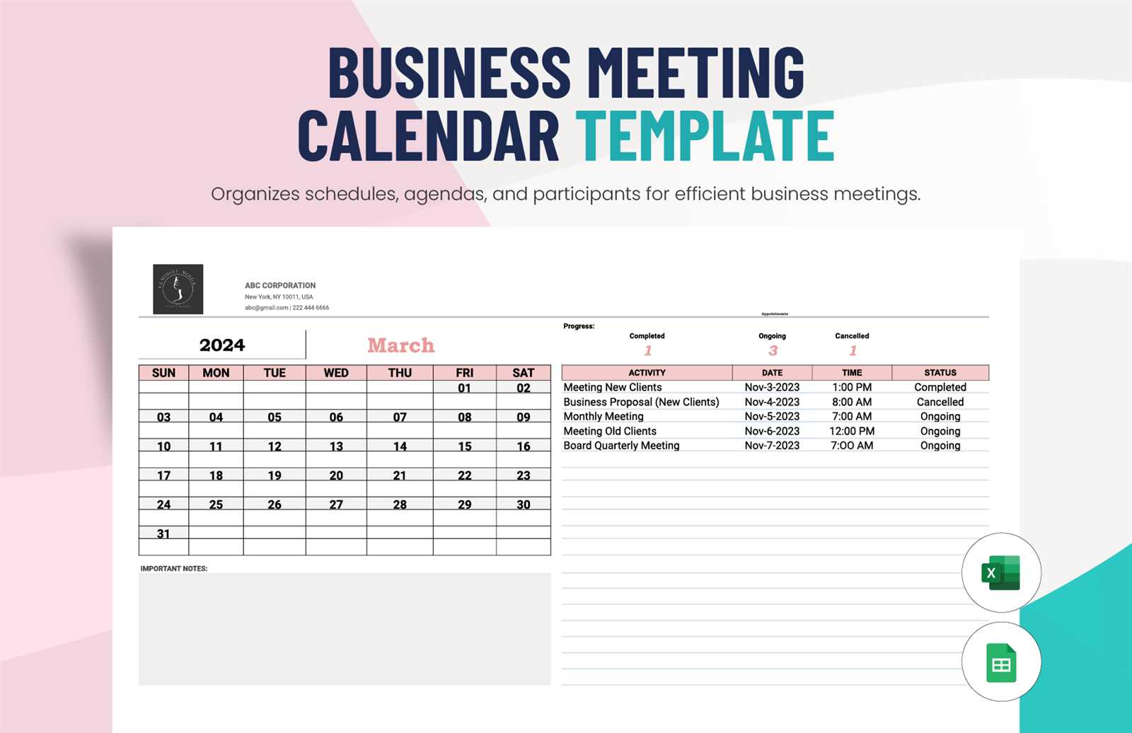 meeting calendar schedule template