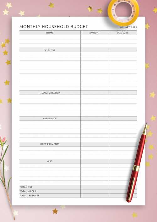 monthly budget calendar template free