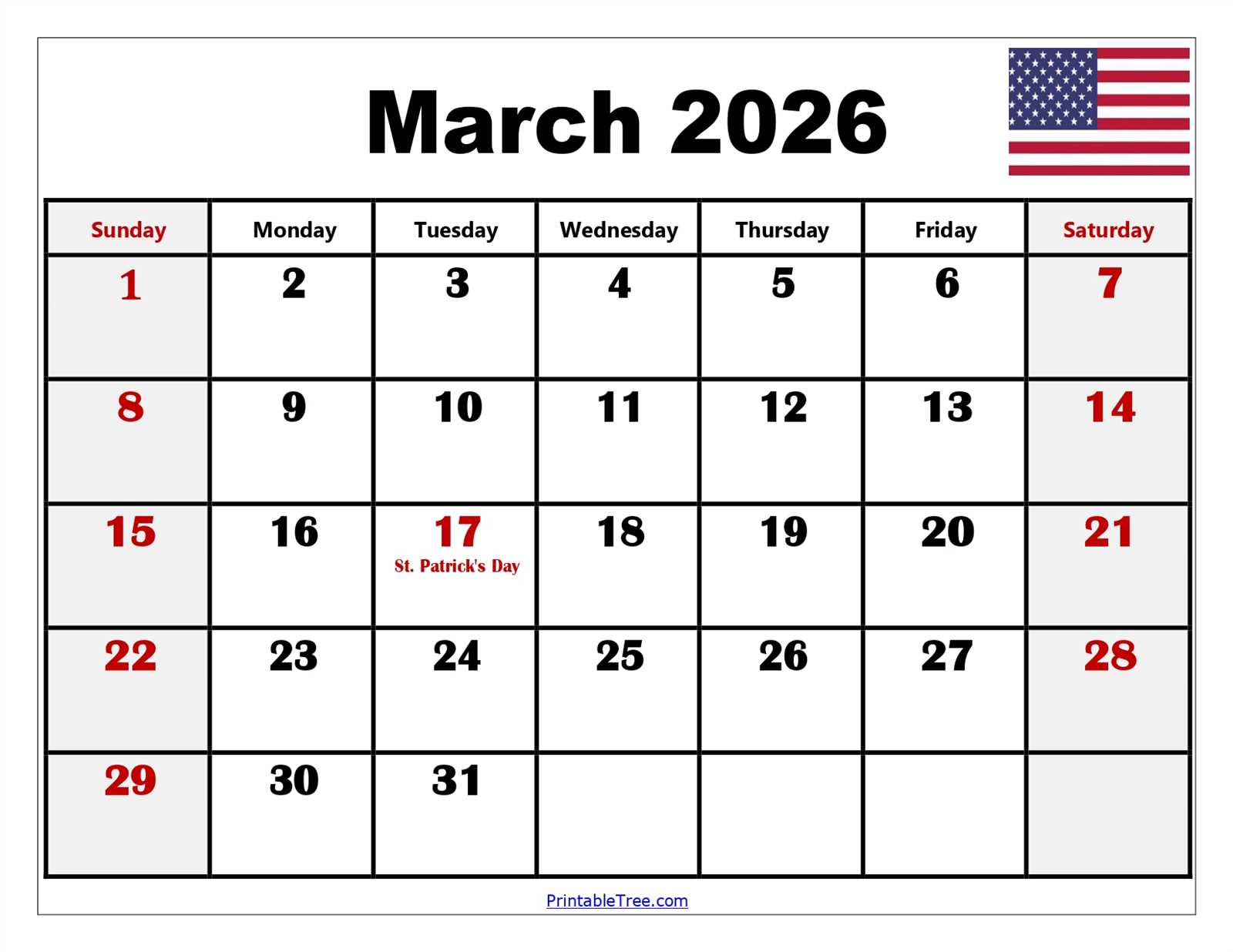 printable march calendar template