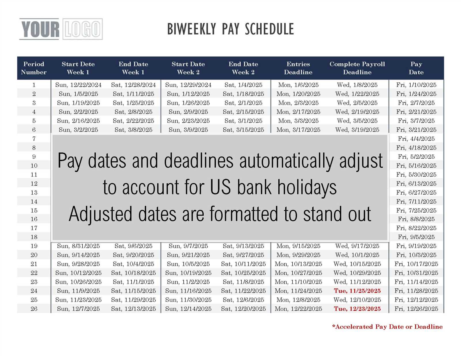 biweekly pay period calendar 2025 template