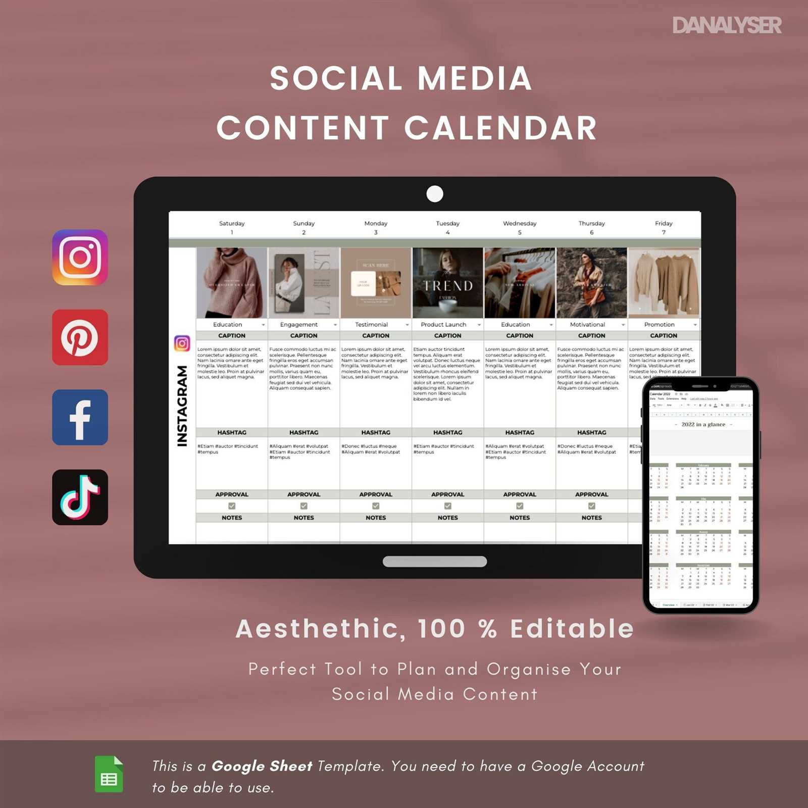 instagram social media calendar template