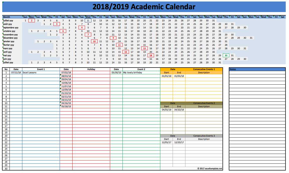 instructional calendar template