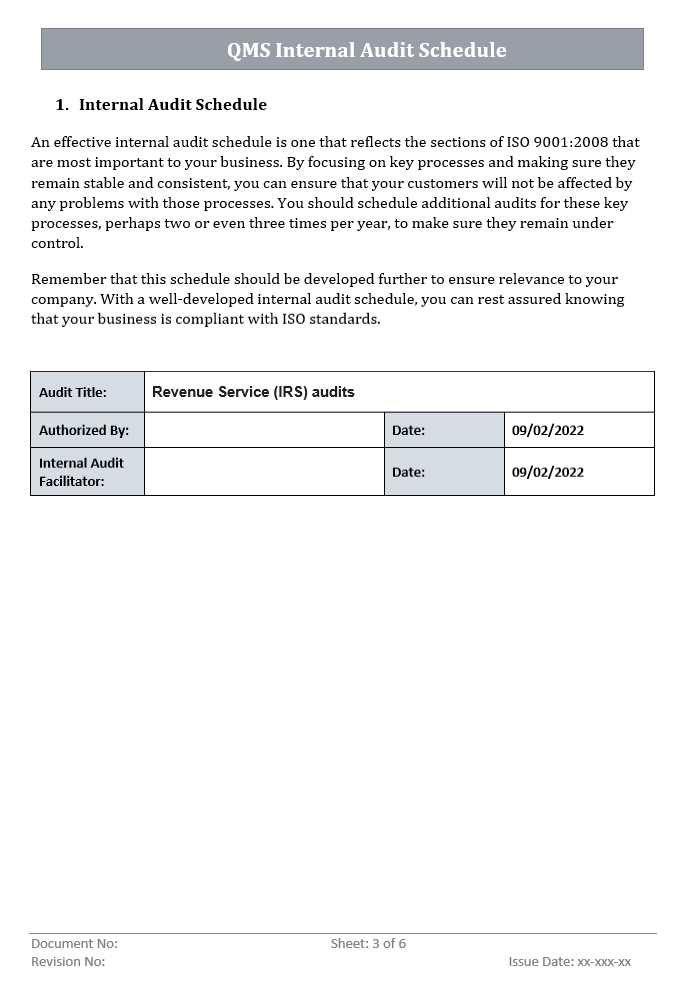 internal audit calendar template
