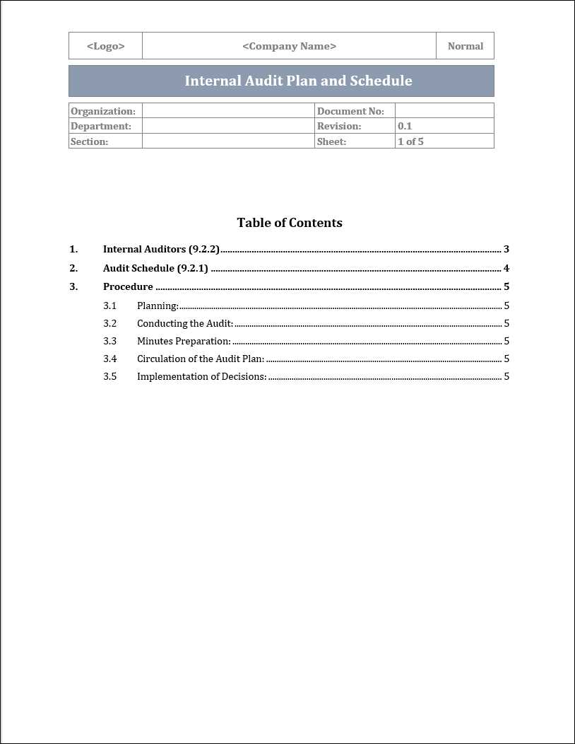 internal audit calendar template