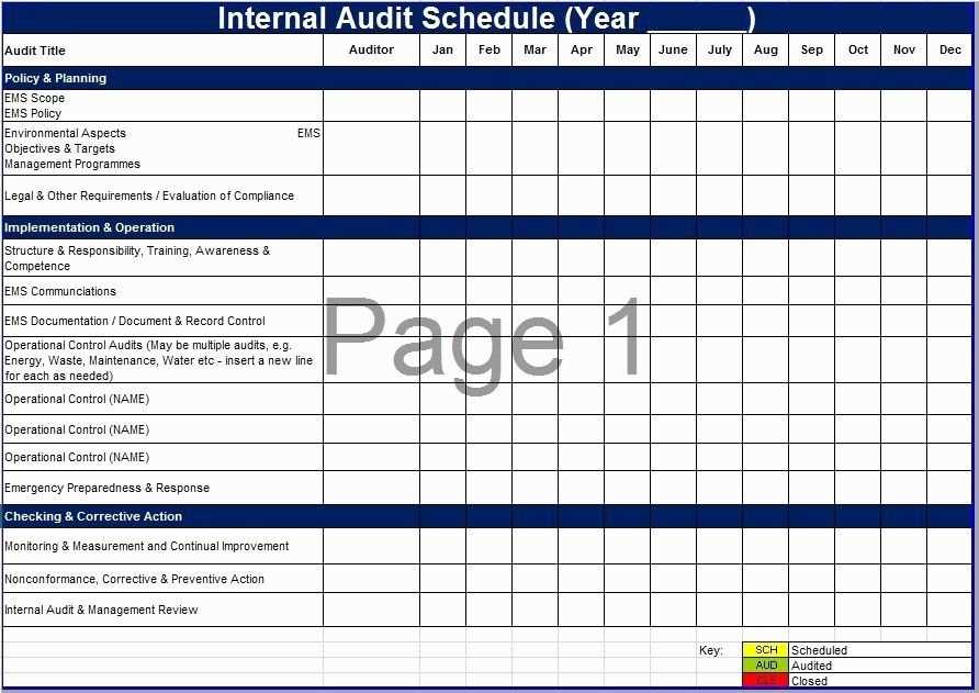 internal audit calendar template