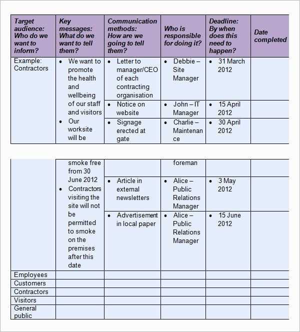 internal comms calendar template