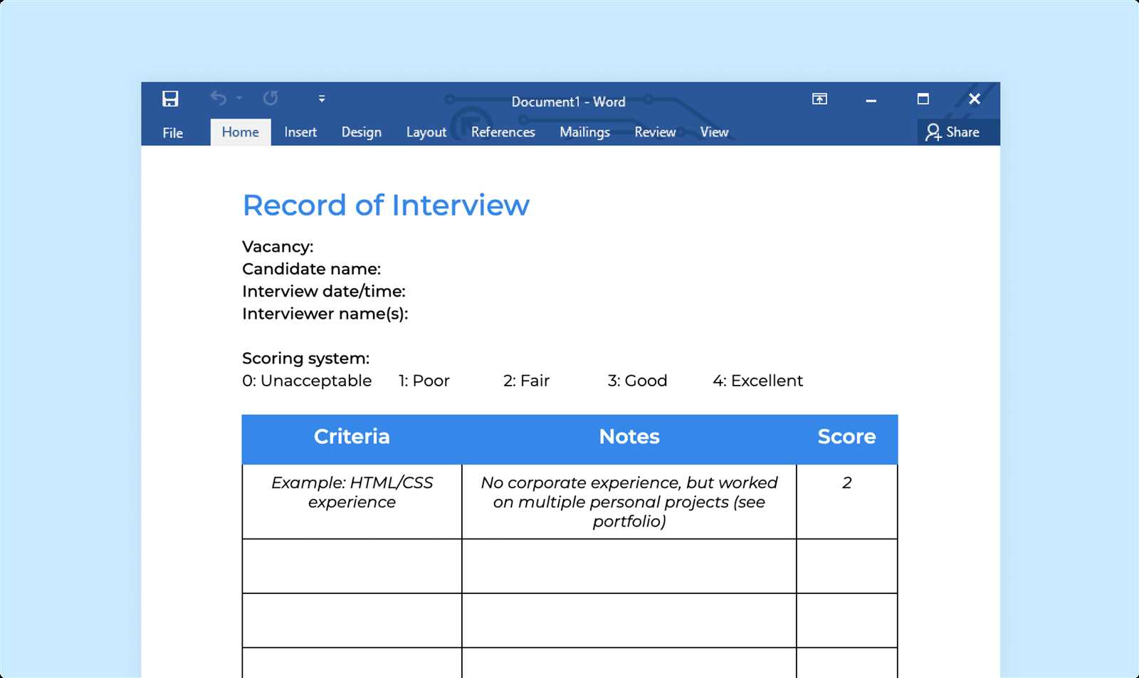 interview calendar template