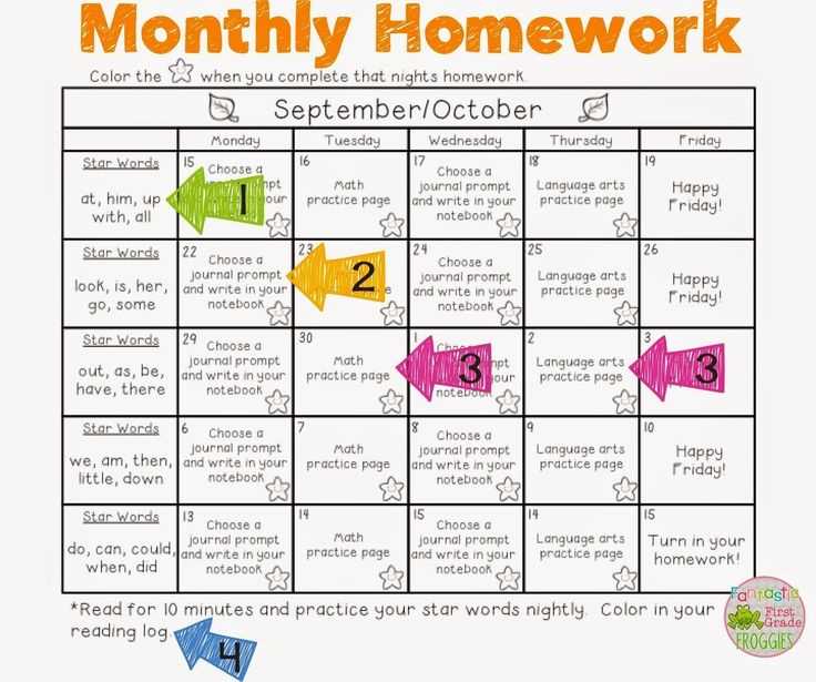 homework calendar template