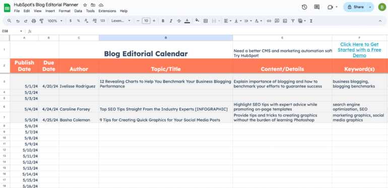 sample editorial calendar template